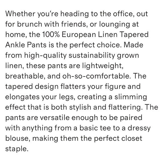 Quince 100% European Linen Tapered Ankle Pants in Martini Olive Color Size XL - Picture 5 of 13